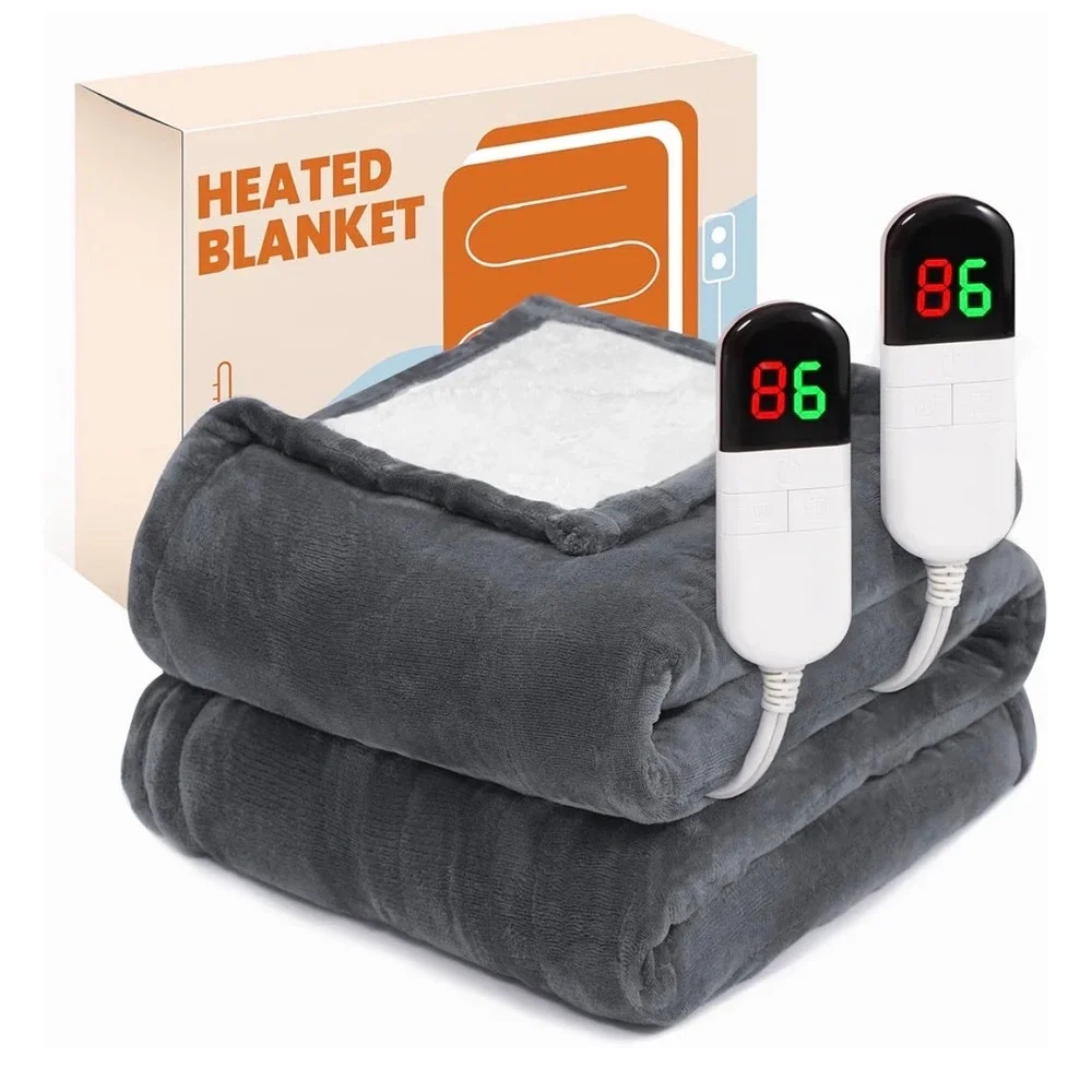 TimiCalda Heated Blanket Grey Electric 84x90 5 Heat Levels HMHB-Q8490 New